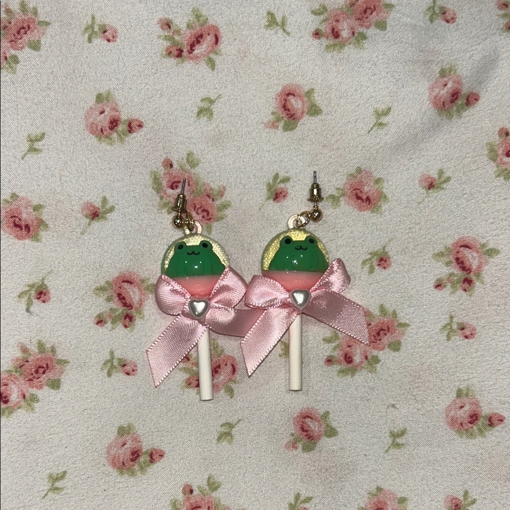 Cute Green and Pink Lollipop Earrings